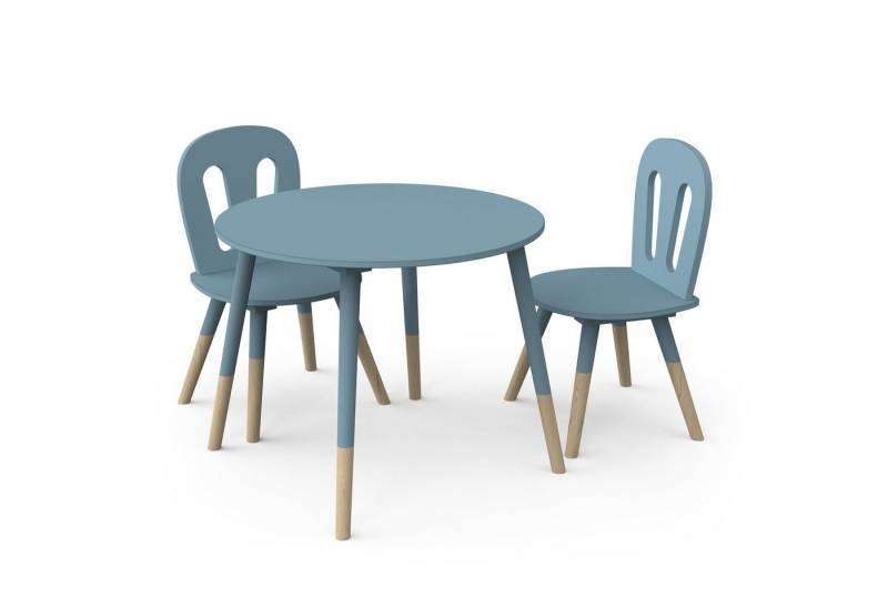habeig Kindertisch Tisch & 2 Stühle Kinderset Sitzhocker Holz weiß Sitzgarnitur Kinder (Tisch mit 2 Stühlen), abgerundete Kanten von habeig