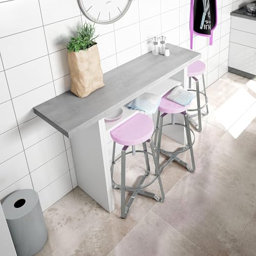 habeig Klappbarer Küchentisch Kommode Esstisch Klapptisch, 120x70 cm, Weiß mit Zement-Grauer Tischplatte, Platzsparend, Stabil #4587 von habeig