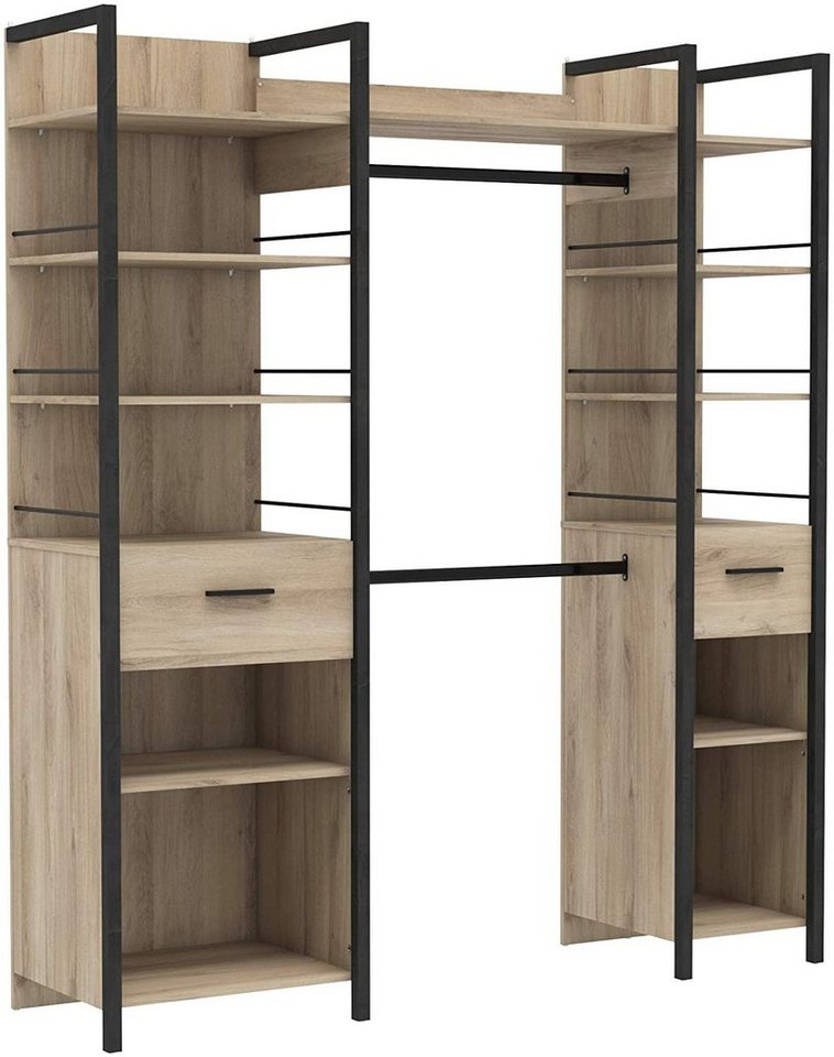 habeig Kleiderschrank Kleiderschrank begehbar offen Garderobe Schrank Regal Braun Schwarz von habeig