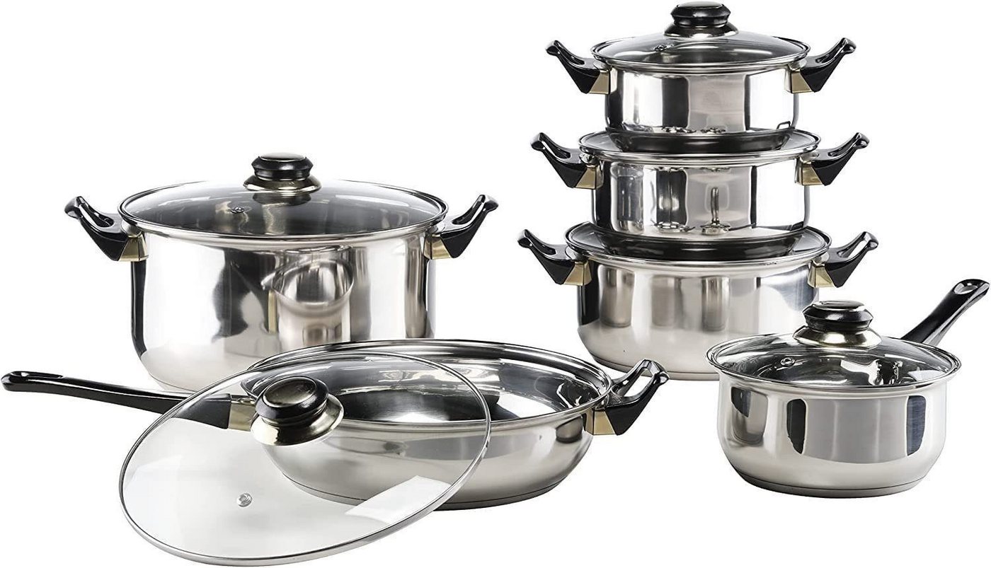 habeig Kochtopf 12-tlg. Kochgeschirr-Set Edelstahl mit Glasdeckel Topf, Edelstahl, 12-teilig habeig Kochtopf 12-tlg. Kochgeschirr-Set Edelstahl mit Glasdeckel Topf, Edelstahl, 12-teilig von habeig