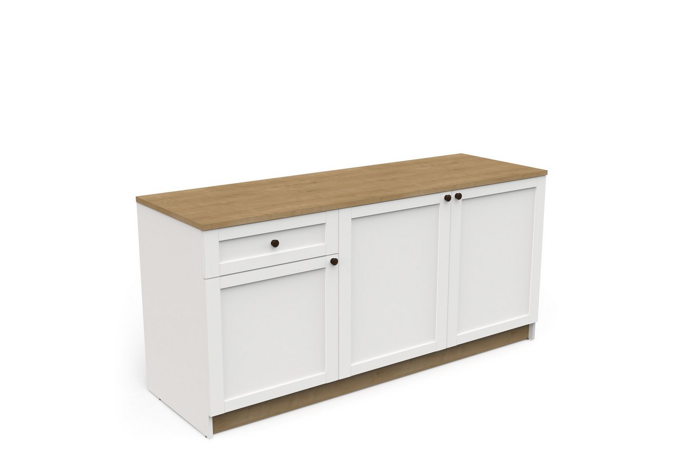 habeig Küchenbuffet Küchenschrank, 180x85x60 cm, Weiß mit Holzplatte, 3 Türen, 71kg extrem stabil und schwer von habeig