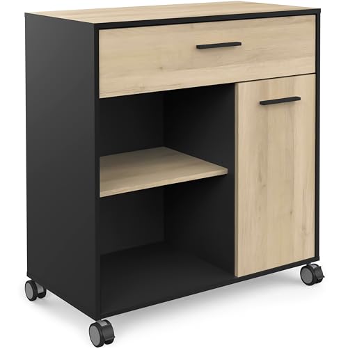 habeig Küchenwagen 4294 Singleküche Küchenregal Küchentrolley Küchenschrank Küche Schrank Vitrine (Schwarz/Kronberg-Eiche, 91x81x40 cm) von habeig