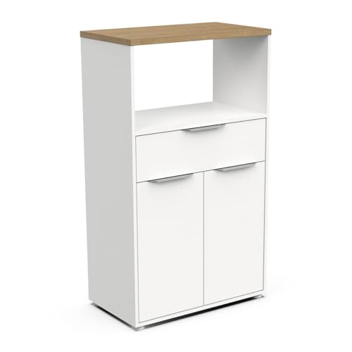 habeig Küchenschrank mit Arbeitsplatte, 123 x 70 x 40 cm, Weiß/Hamilton Oak, 1 Schublade, 2 Türen 347762 von habeig