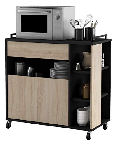 habeig Küchenwagen Küchenschrank Eiche Schwarz mit schwarz Küchentrolley Schublade Holz Rollen Küche 357283 von habeig
