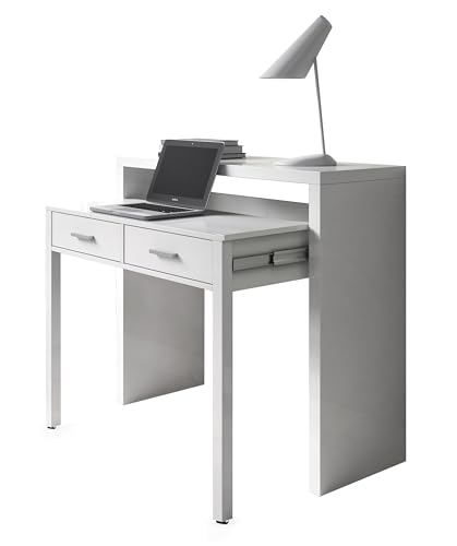 habeig Regal-Schreibtisch Schreibtisch + Kommode in einem, ausziehbar, 99x88x36/66cm, ausziehbar (Weiß/Weiß) 00458 von habeig