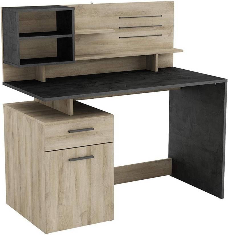 habeig Regal-Schreibtisch Schreibtisch Computertisch PC-Tisch Kabeleinlass USB 123x121x60cm, sehr stabil von habeig