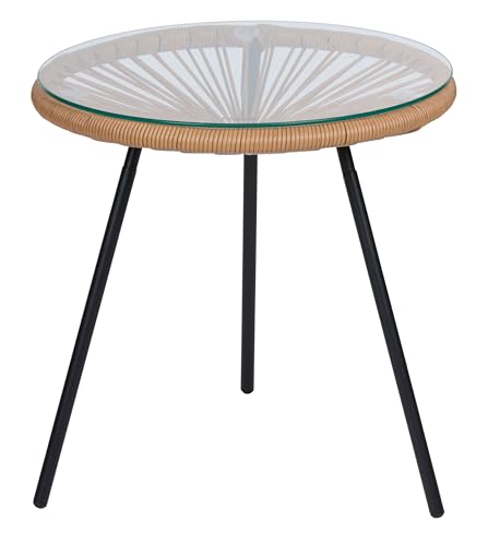 habeig Runder Glastisch 45 cm Durchmesser, Beistelltisch mit Glasplatte, 3 Metallbeine, Schwarz von habeig