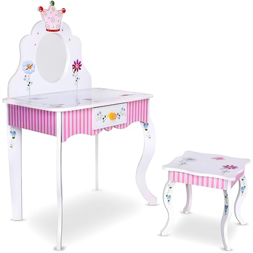 habeig Schminktisch Kinderschminktisch Kindertisch Frisiertisch Tisch Prinzessin rosa Weiss Sitzgruppe Hocker Schreibtisch #988 von habeig