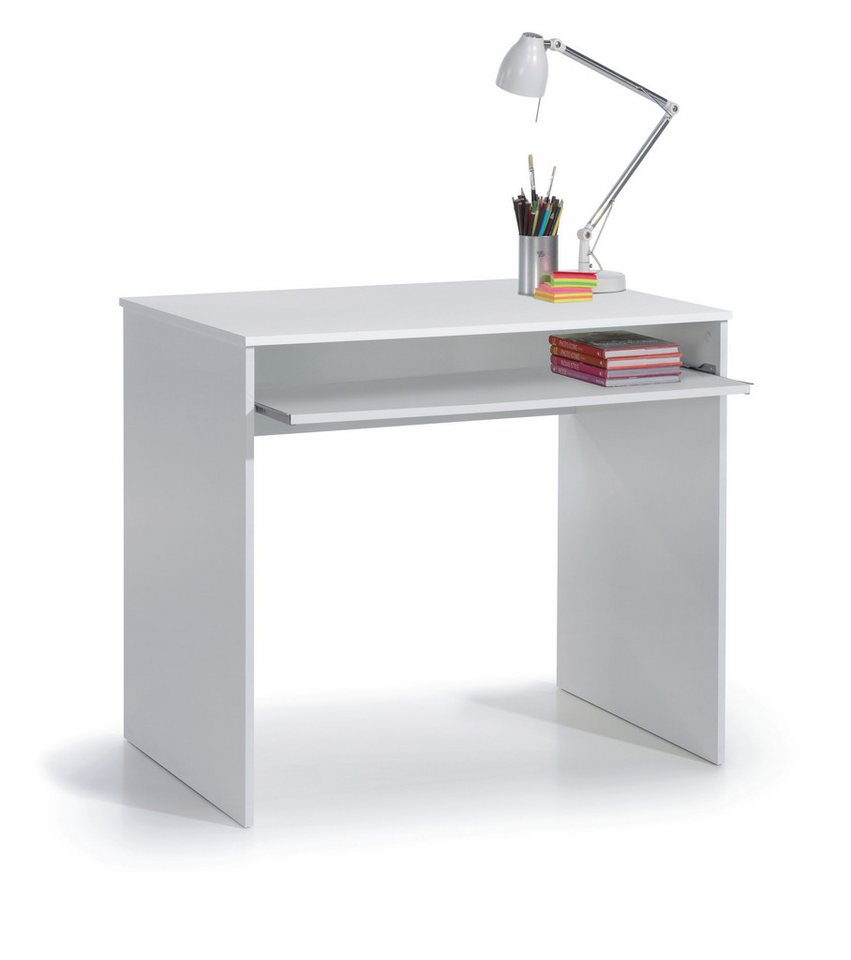 habeig Schreibtisch Computertisch ausziehbare Klappe weiß 90x54cm Kommode, ausziehbares Unterfach von habeig