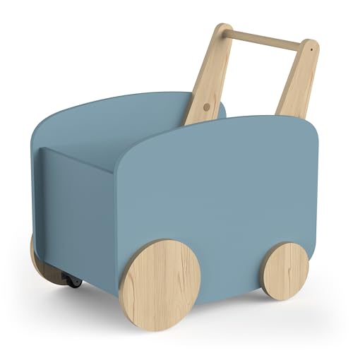 habeig Spieltruhe, Spielzeugbox, Spielzeugtruhe, Spielwagen, Spielauto, MDF Holz, 55x53x35 cm, 7kg, Kinderzimmer (blau/natur) von habeig