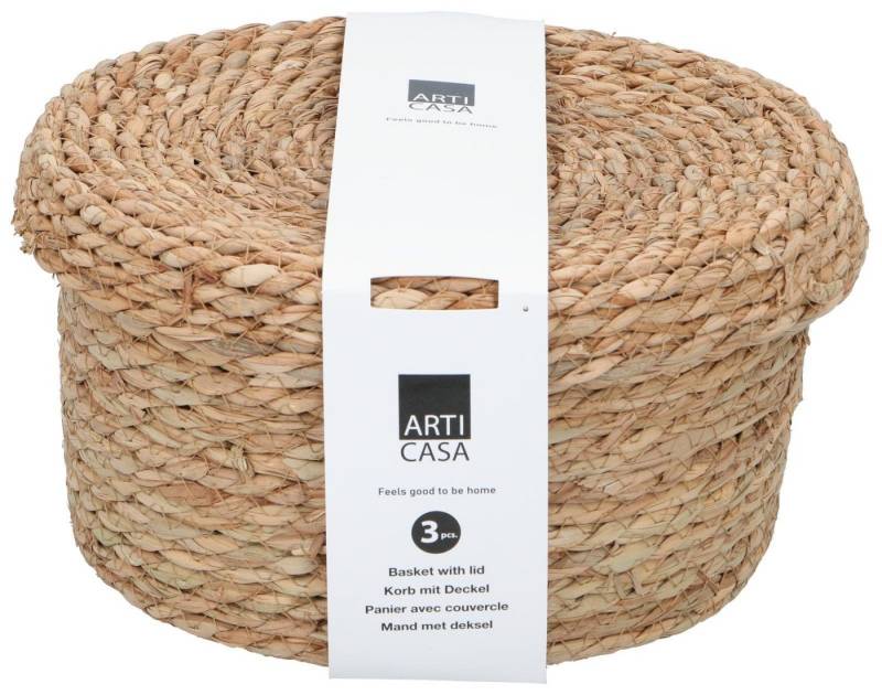 habeig Weidenkorb 3er Korbset in verschiedenen Größen mit Deckel Seil 25cm, aus Seil gefertigt von habeig
