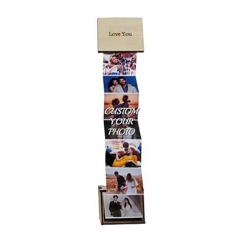 hadefa Personalisierte hölzerne Fotobox mit ausziehbarem Album, benutzerdefinierter Text-Speicher-Holzalbumrahmen, Retro-Stil, Erinnerungsbox für Fotos von hadefa