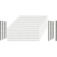 hadra Doppelstabmattenzaun, silbergrau, 6/5/6 mm, Komplett-Set à 20 m, inkl. Pfosten, Klemmhalter - silberfarben | grau von hadra