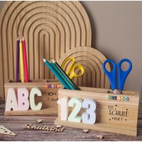 Geschenk Zur Einschulung Personalisierter Stiftehalter Holz Schulkind 123 Abc Mitbringsel Keramikgießmasse von haekelherzstein