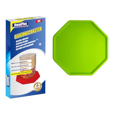 HAEPIPLUS 6 Stück Silikon-Untersetzer, achteckige Form Hot Cup Mat für Getränke, hitzebeständiges Glaskissen, Kaffee-Untersetzer für Tisch, Schreibtisch, Küche, Büro, Bar-Schutz (Grün) von haepiplus