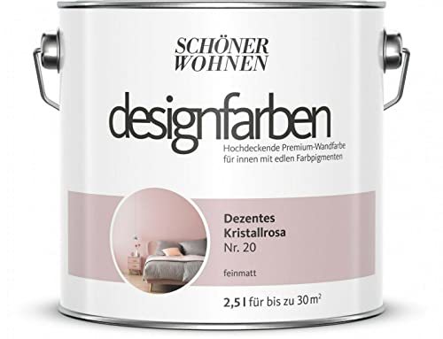 Schöner Wohnen designfarben feinmatte Wandfarbe für innen 2,5 Liter mit go/on Rollen-Set 5-tlg (Nr 20 Dezentes Kristallrosa) von hagebauSPN