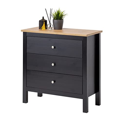 hagge home Skandinavisch Holz Kommode mit 3 Schubladen Sideboard Kommoden Sideboards Kommodenschrank Chest of Drawers Wohnzimmer Schrank Schlafzimmer Flur 75x37x75 cm Schmal Kleine (Schwarz Braun) von hagge home