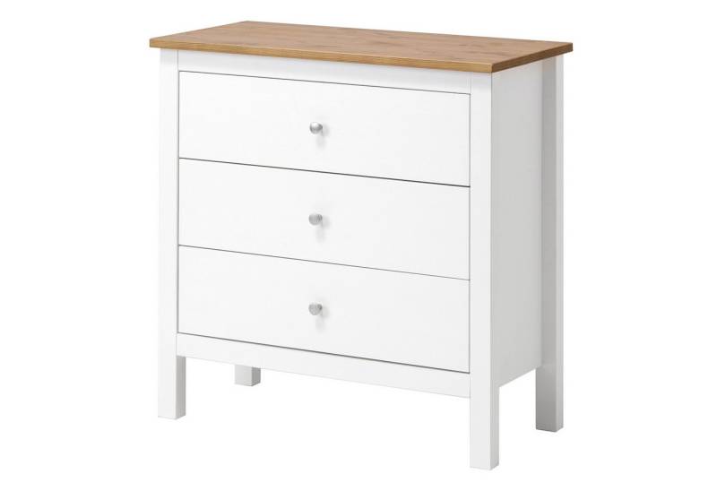 hagge home Schubkastenkommode hagge home Vesa, Schubladenschrank Kiefernholz massiv 75 x 37 x 75 cm Weiß-Braun von hagge home