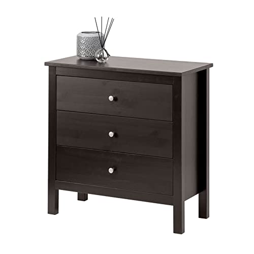 hagge home Skandinavisch Holz Kommode mit 3 Schubladen Sideboard Kommoden Sideboards Kommodenschrank Chest of Drawers Wohnzimmer Schrank Schlafzimmer Flur 75x37x75 cm Schmal Kleine Schwarz von hagge home