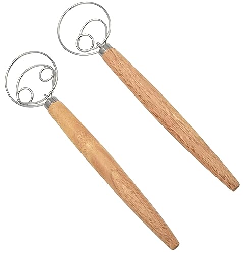Danish Dough Whisk Dänischer Schneebesen Dough Mixer Bread Egg Beater Wooden Long Handle No Rusting For Baking Bread Pastry Dessert Pizza Dough Set Of 2 von haierdidi