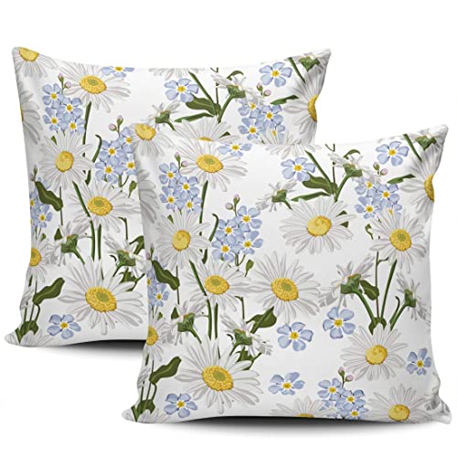 2Er Set Kissenbezüge Kamille Und Vergissmeinnicht Blumen Paar Auf Weiß Dekokissen Kissenbezüge Dekorativer Dekokissenbezug Stilvolles Kissenhüllen Für Outdoor Schlafzimmer Gartenbet 45X45Cm von haikoushibaikanshangmaoyouxiangongsi2