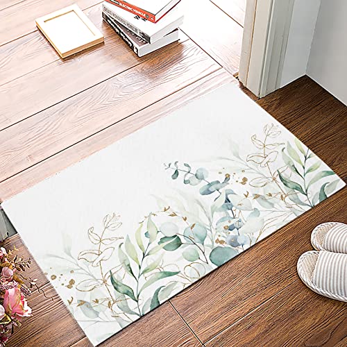 Badezimmerteppich Frühlings-Eukalyptus-Blatt-Pflanzen-Grün Schmutzfangmatte Pflegeleichte Eingangsteppich Rutschfester Fußmatte Für Badezimmer Schlafzimmer Wohnzimmer 50X80Cm von haikoushiheqianlishangmaoyouxiangongsi1