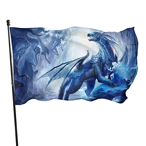 Fahne Blauer Drache, Robuste Gartenflagge Gedruckt Gartenflaggen Für Draußen Haus Hof,3X5Ft von haikoushiheqianlishangmaoyouxiangongsi1