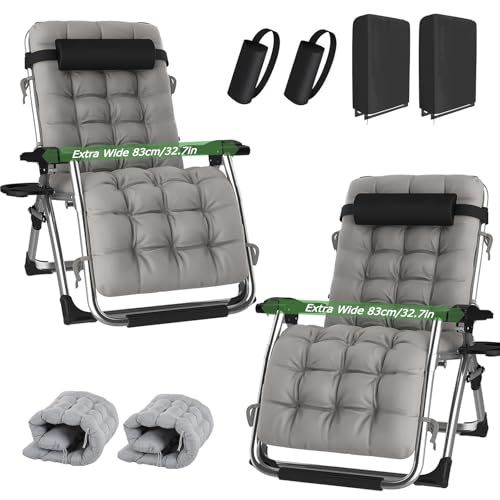 haiorjun 2Pcs Sonnenliege Klappbar Gartenliege Extra Breit 83CM Balkon Liegestuhl Klappbar mit Gepolstert,Getränkehalter und Klappliegestuhl Abdeckung,Verstellbarer Rückenlehne,Atmungsaktiv Relaxliege von haiorjun
