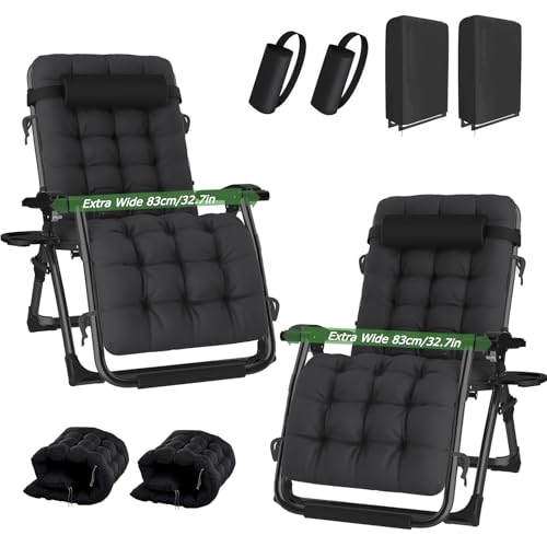 haiorjun 2Pcs Sonnenliege Klappbar Gartenliege Extra Breit 83CM Balkon Liegestuhl Klappbar mit Gepolstert,Getränkehalter und Klappliegestuhl Abdeckung,Verstellbarer Rückenlehne,Atmungsaktiv Relaxliege von haiorjun