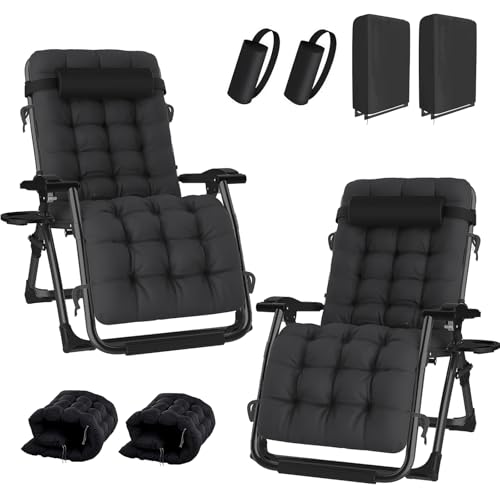 haiorjun 2Pcs Sonnenliege Liegestuhl Klappbar 200kg Belastbar Klappbare Gartenliege mit Kissenc, Kopfkissen und Abdeckung, Extra Breite 72 cm Relaxliege für Patio, Garten, Balkon,Terrasse,Strand,Pool von haiorjun