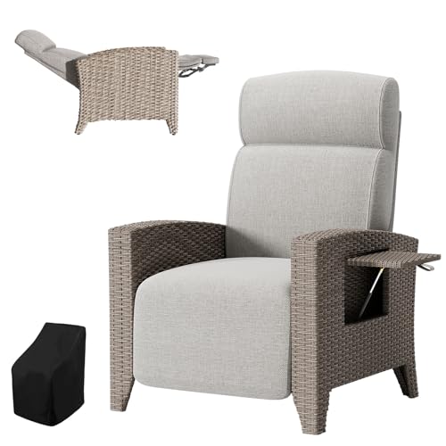 haiorjun Liegesessel Garten mit Verstellbare Rückenlehne und Klappbare Tischplatte, Ergonomische Rattan Relaxliege Garten mit Dicke Sitzkissen und Abdeckung, Apricot Rattansessel Loungesessel Outdoor von haiorjun