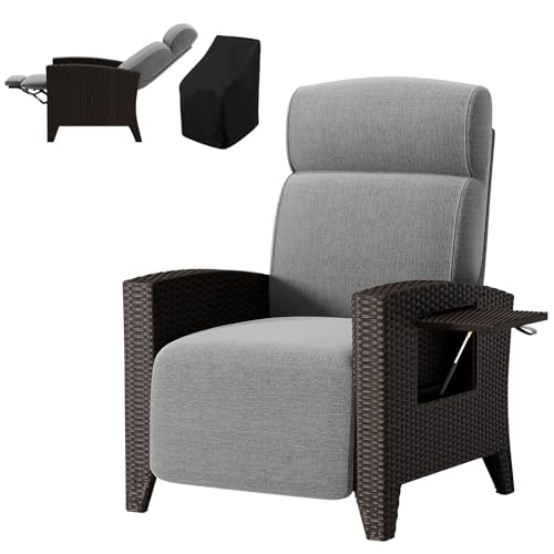 haiorjun Liegesessel Garten mit Verstellbare Rückenlehne und Klappbare Tischplatte, Ergonomische Rattan Relaxliege Garten mit Dicke Sitzkissen und Abdeckung, Gray Rattansessel Loungesessel Outdoor von haiorjun