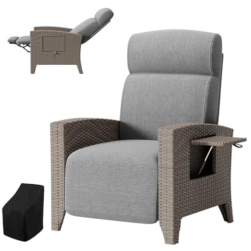 haiorjun Liegesessel Garten mit Verstellbare Rückenlehne und Klappbare Tischplatte, Ergonomische Rattan Relaxliege Garten mit Dicke Sitzkissen und Abdeckung, Gray Rattansessel Loungesessel Outdoor von haiorjun