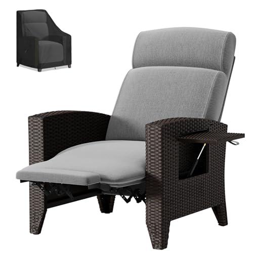 haiorjun Polyrattan Relaxsessel Verstellbar Gartensessel mit Liegefunktion & Staubhaube, Bequemer Loungesessel Outdoor Gartenmöbel Balkonmöbel für Garten Balkon Terrasse Pool Innen & Außen von haiorjun