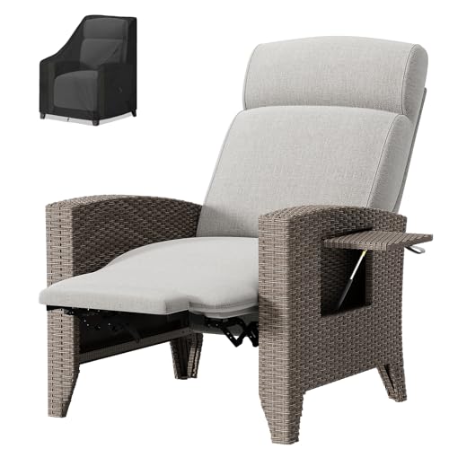 haiorjun Polyrattan Relaxsessel Verstellbar Gartensessel mit Liegefunktion & Staubhaube, Bequemer Loungesessel Outdoor Gartenmöbel Balkonmöbel für Garten Balkon Terrasse Pool Innen & Außen von haiorjun