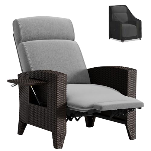 haiorjun Polyrattan Relaxsessel Verstellbar Gartensessel mit Liegefunktion & Staubhaube, Bequemer Loungesessel Outdoor Gartenmöbel Balkonmöbel für Garten Balkon Terrasse Pool Innen & Außen von haiorjun