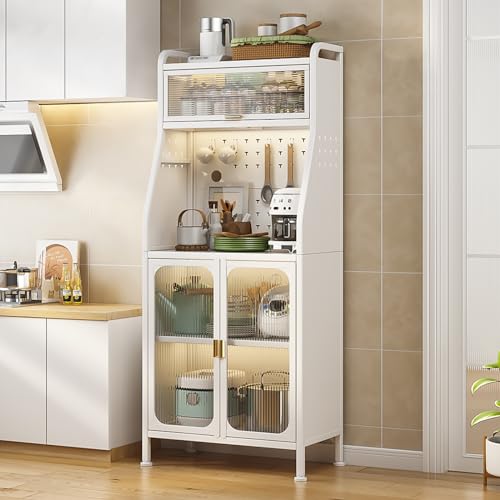 haiorjun küchenschrank mit arbeitsplatte, buffetschrank, küchenbuffet weiß mit Rädern, Kitchen Cabinet Hochschrank mit Verstellbaren Ablagen für Küche Wohnzimmer (66 * 36 * 160cm) von haiorjun