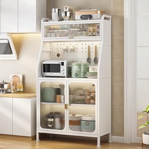 haiorjun küchenschrank mit arbeitsplatte, buffetschrank, küchenbuffet weiß mit Rädern, Kitchen Cabinet Hochschrank mit Verstellbaren Ablagen für Küche Wohnzimmer (86 * 36 * 160cm) von haiorjun