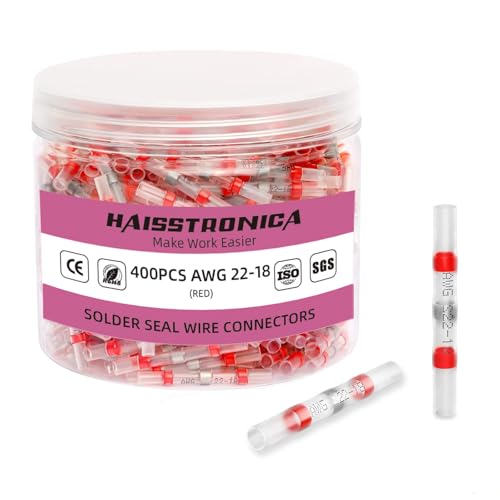 haisstronica 400 Stück Lötdichtungen Drahtverbinder Rot Lötdichtung Hitzeschrumpfverbinder Steckverbinder Isolierung Wasserdicht Lötdraht 0.5-0.8 mm² awg 22-18 von haisstronica