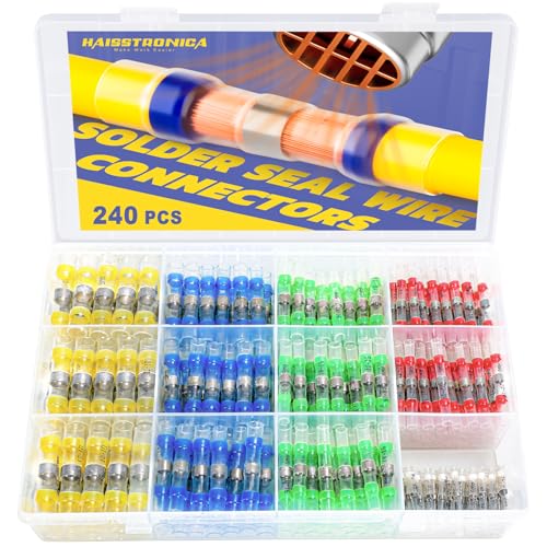 haisstronica 240-teiliges Lötdichtungs-Kabelverbinder-Set, 26–10 Gauge Marine Grade Schrumpfkabelverbinder, wasserdichte Stoßverbinder, Stoßspleiß-Set für elektrische Kabelverbinder haisstronica 240-teiliges Lötdichtungs-Kabelverbinder-Set, 26–10 Gauge Marine Grade Schrumpfkabelverbinder, wasserdichte Stoßverbinder, Stoßspleiß-Set für elektrische Kabelverbinder von haisstronica