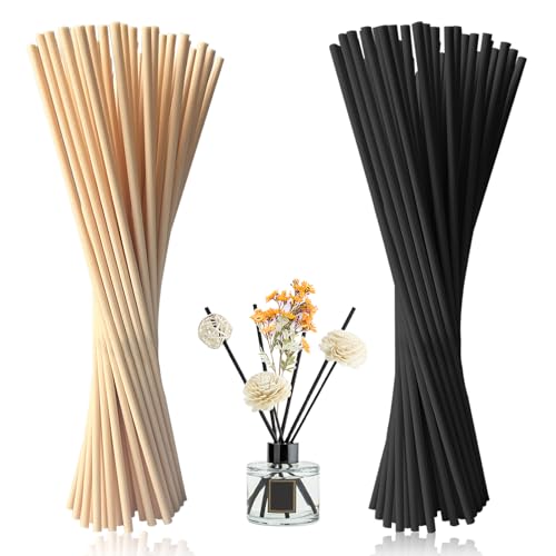 halercay 100 Stück Rattanstäbchen für Raumduft, Raumduft Aroma Diffuser Stäbchen, Diffuserstäbchen Rattan Reed Fiber für ätherische Öle im Home Office Hotel Spa (Natur, Schwarz) von halercay