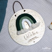 Namensschild Mit Regenbogen Makramee Aus Holz/Kinderzimmerdeko Personalisiert Wunschname von hallopetitloup