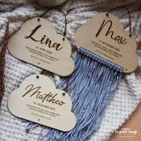 Namensschild Wolke Mit Geburtsdaten Aus Holz I Traumfänger Personalisiertes Geschenk Zur Geburt Frischgebackene Eltern/Taufe von hallopetitloup