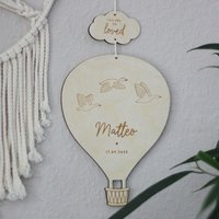 Personalisierter Heißluftballon Mit Gänsen/Namensschild Kinderzimmerdeko Holzvögel Personalisiert Name von hallopetitloup