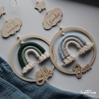 Regenbogen Makramee Mit Namensring/Traumfänger Junge Mädchen Kinderzimmerdeko Personalisiert Wunschname von hallopetitloup