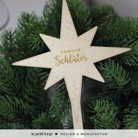 Weihnachtsbaumspitze Stern Mit Familiennamen Aus Holz/Christbaumspitze Personalisiert Weihnachtsdeko Namen von hallopetitloup