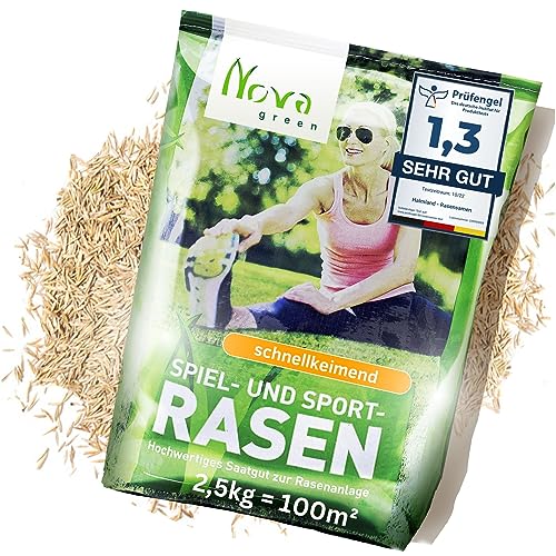 Premium Rasensamen schnellkeimend 2,5kg = 75-100m² Rasen | dürreresistent, robust, tiefgrün, Ideal sowohl für Neuansaat und Nachsaat, Rasensaat Grassamen von halmland