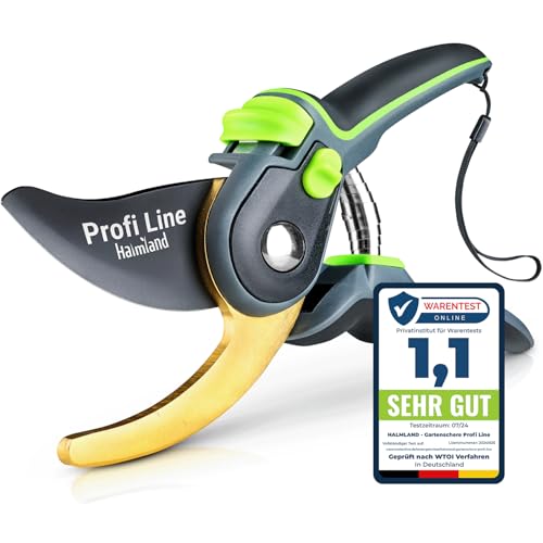 halmland® Premium Gartenschere mit scharfer SK5 Stahlklinge | Astschere, Pflanzenschere | schneidet Äste bis 20mm Durchmesser | Teflon-Antihaftbeschichtung | für große & kleine Hände | Grün von halmland
