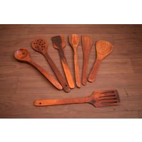 Handgemachte Vintage Holz Küche Löffel Spachtel Turner Lebensmittel Machen Werkzeug 7Pcs Viel von handicraftschool