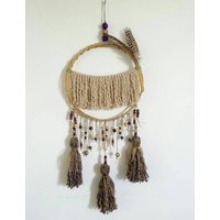 Boho Wandbild, Großer Traumfänger in Erdtönen, Rustikale Wanddeko von handmadebyfofo